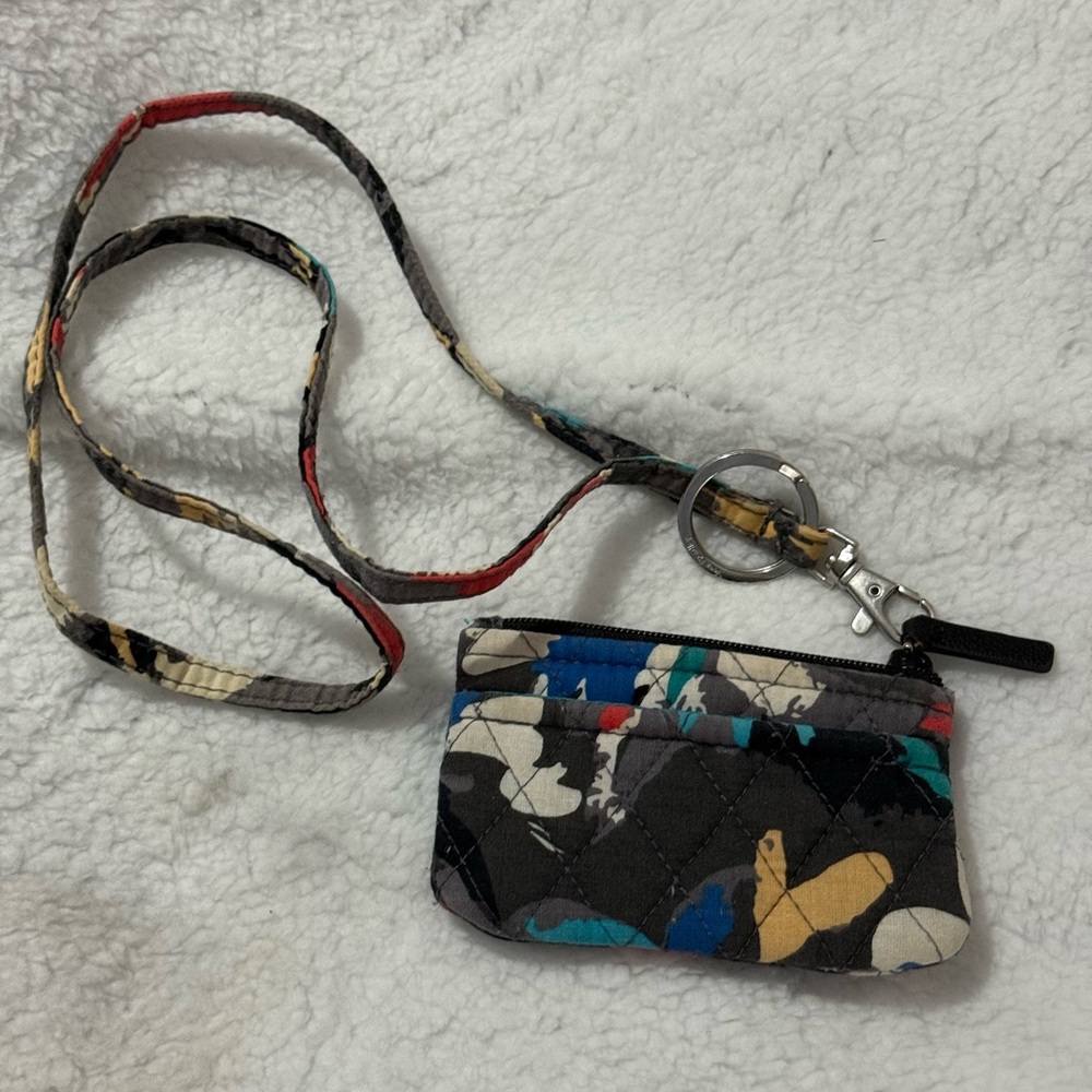 Vera Bradley Quilted Zip ID Case Lanyard Abstract Floral
